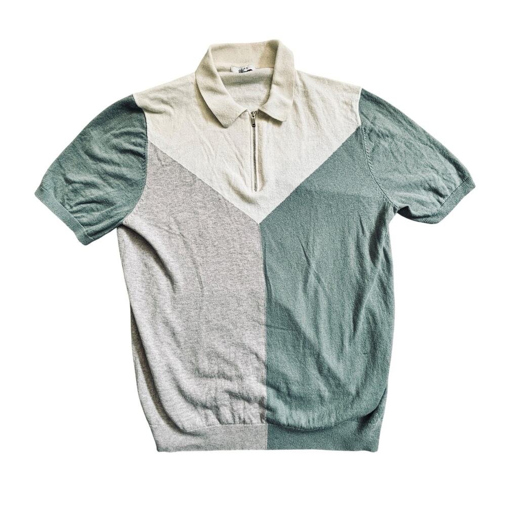 REISS KNIT COLOR BLOCK TRI COLOR ZIP POLO SIZE LARGE